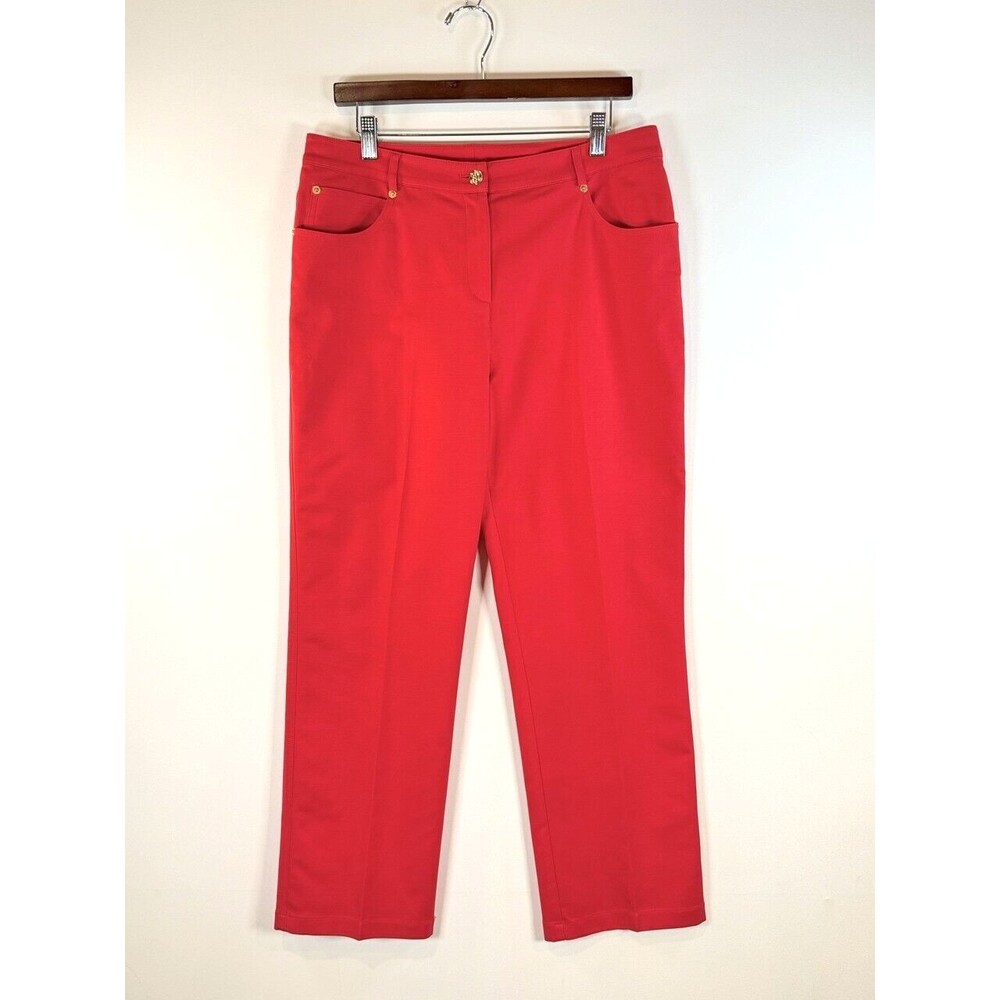 St John Women Pants Red Ankle Straight Trouser Yellow Label Designer USA Size 10